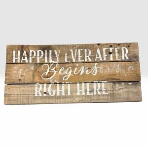 Rustic Wooden Sign with White Text
